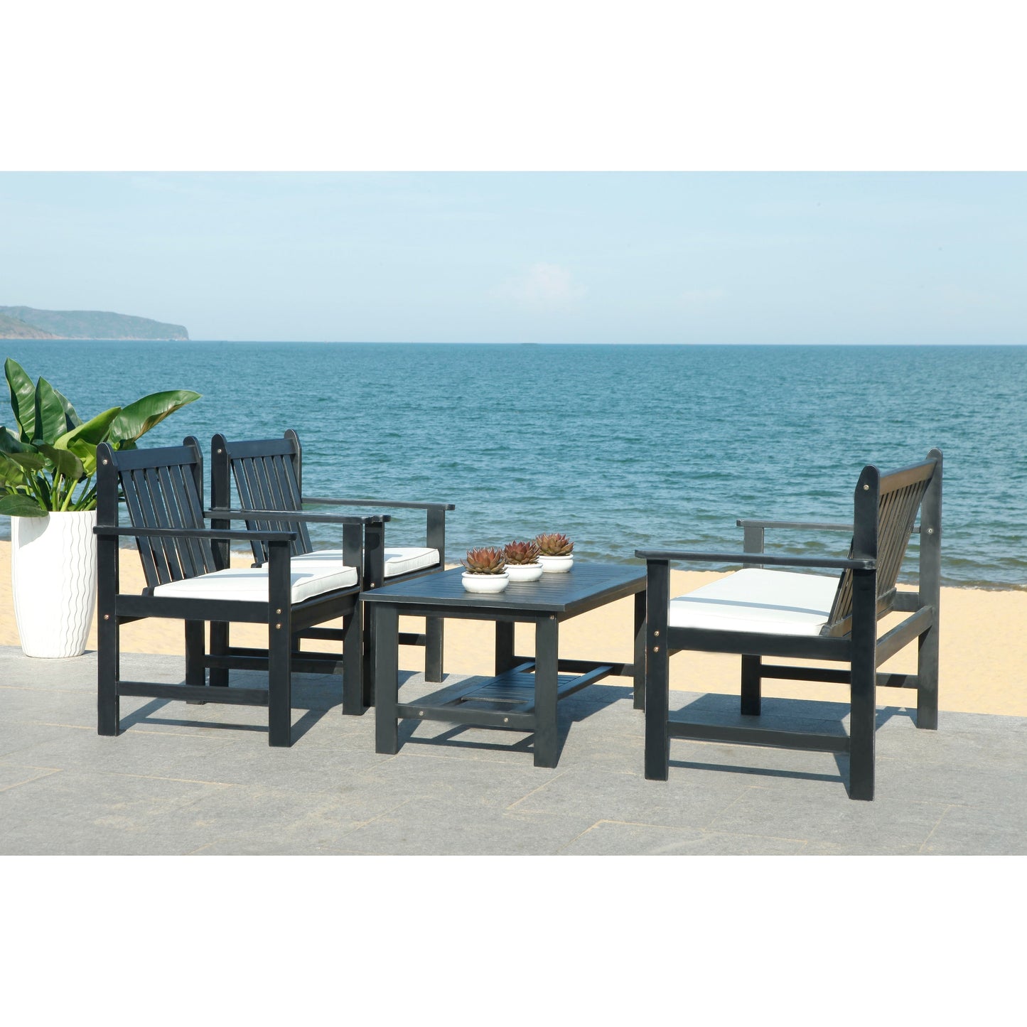 Ensemble de jardin 4 pièces Burbank de SAFAVIEH - Noir/Blanc - 44 L x 25 P x 34 H