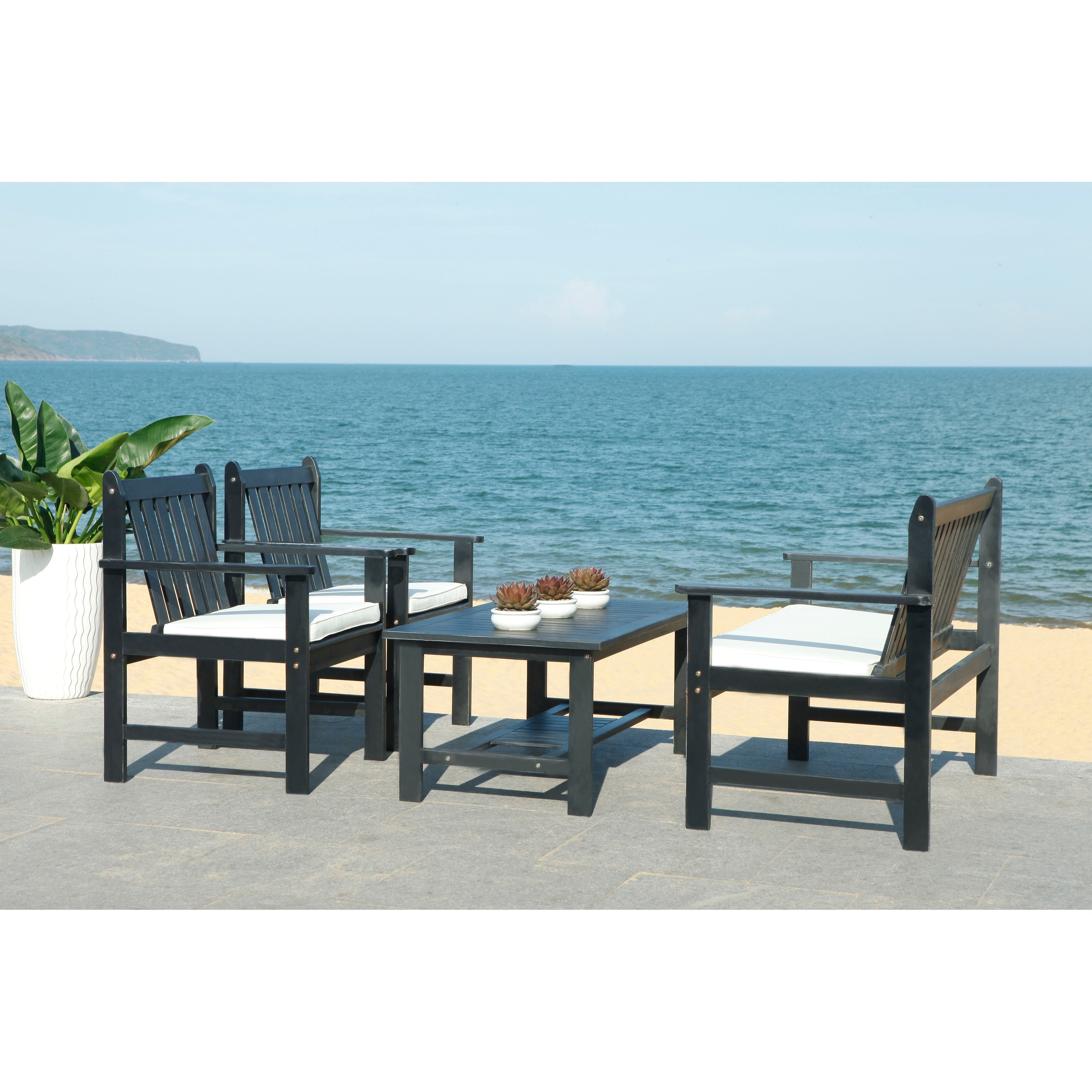 Ensemble de jardin 4 pièces Burbank de SAFAVIEH - Noir/Blanc - 44 L x 25 P x 34 H