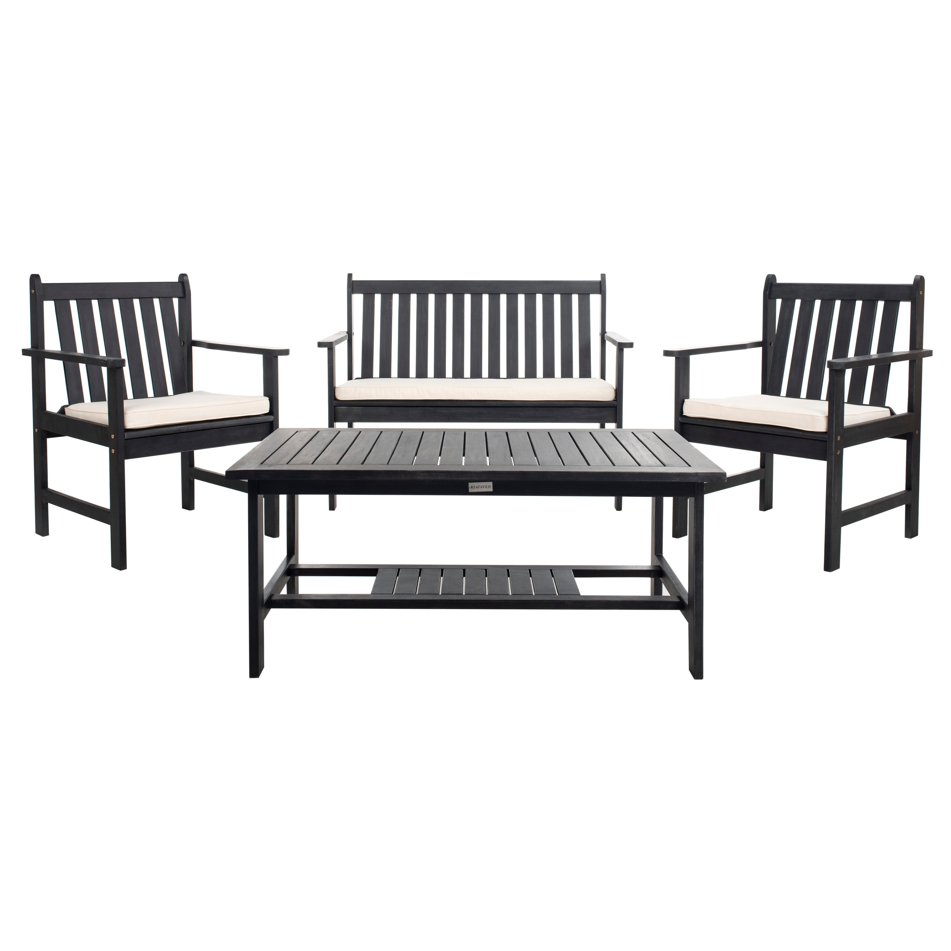 Ensemble de jardin 4 pièces Burbank de SAFAVIEH - Noir/Blanc - 44 L x 25 P x 34 H