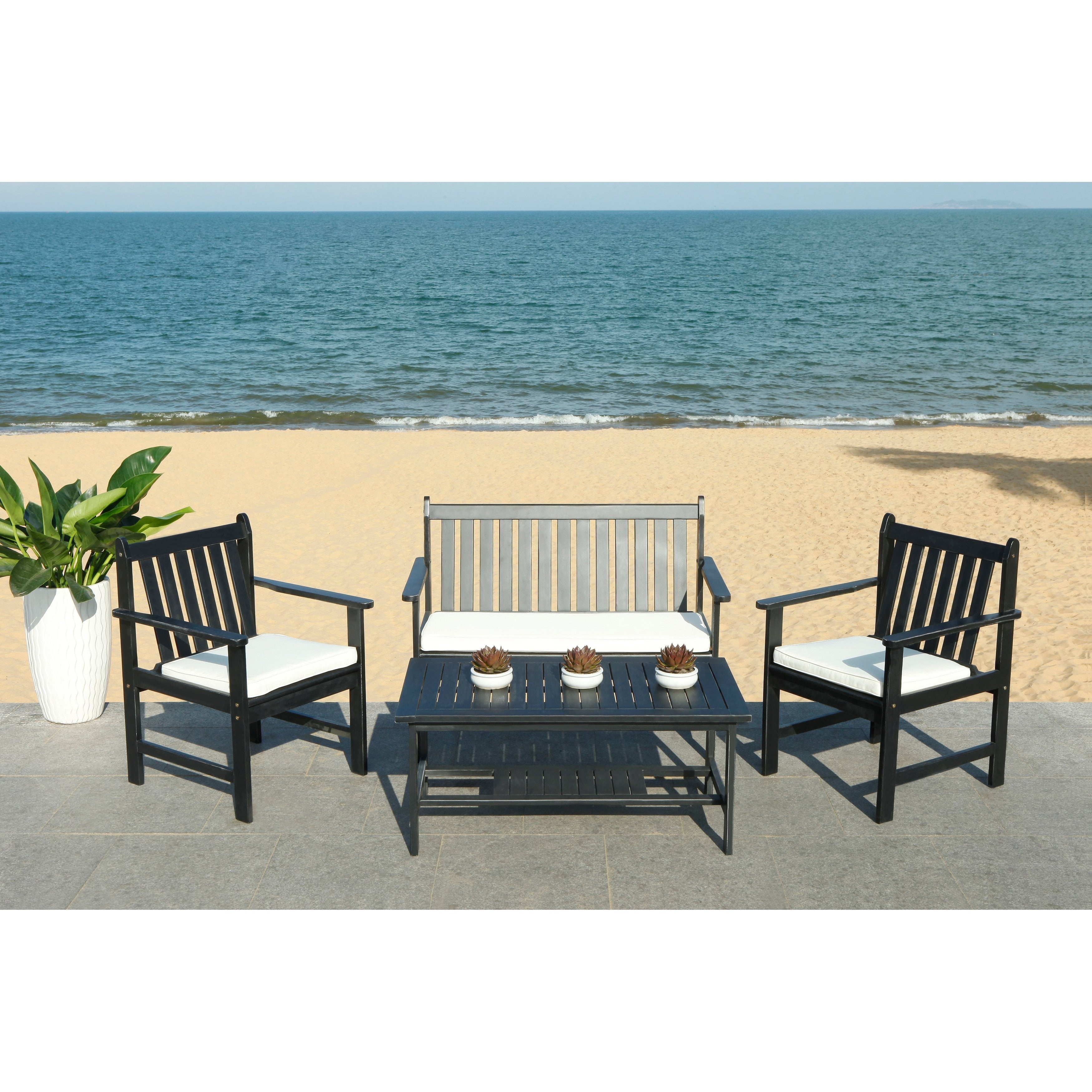 Ensemble de jardin 4 pièces Burbank de SAFAVIEH - Noir/Blanc - 44 L x 25 P x 34 H