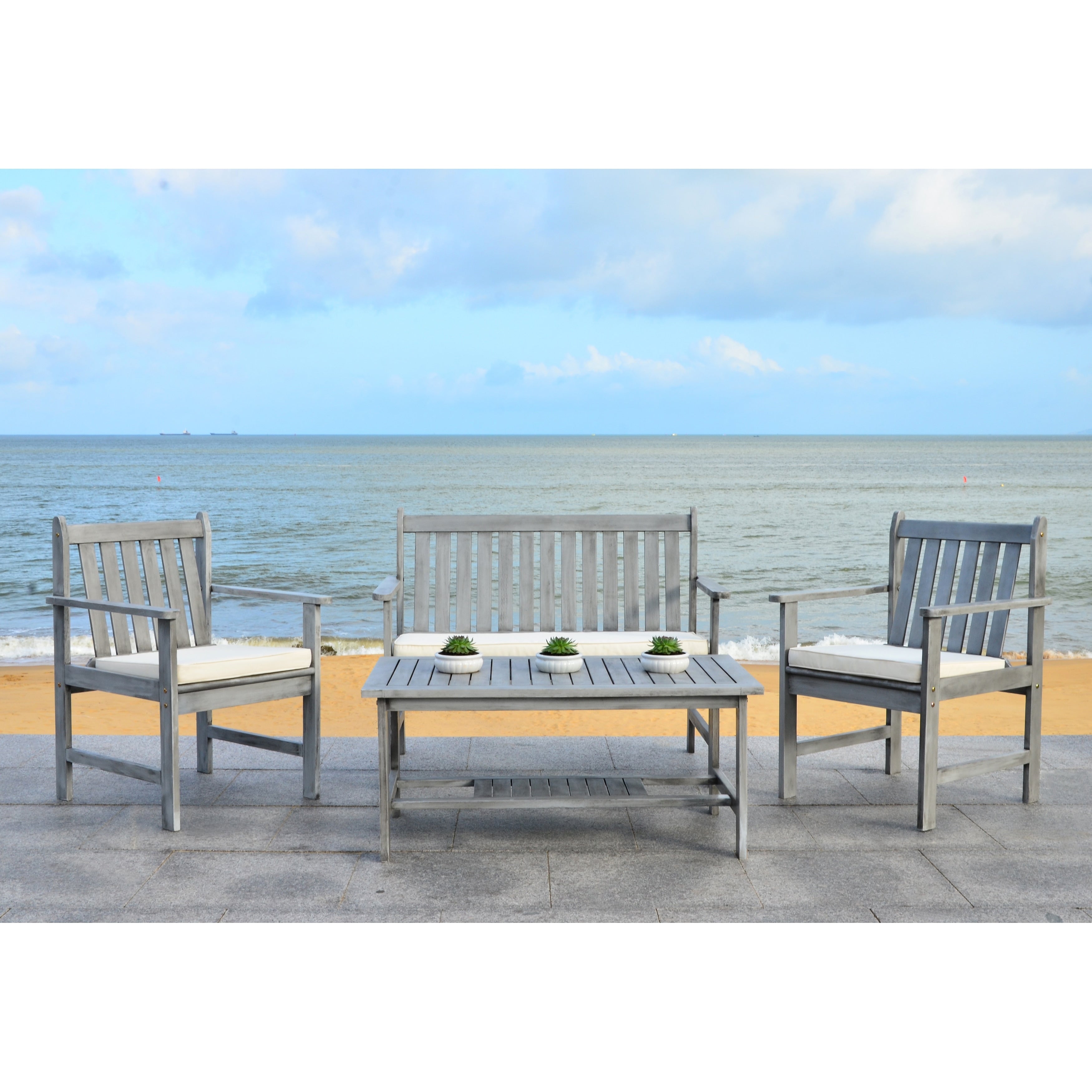 Ensemble de meubles d'extérieur SAFAVIEH Burbank en bois d'acacia brun, 4 pièces - 44 l x 25 P x 34 H