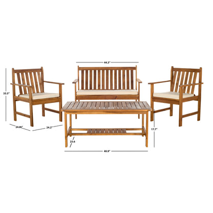 Ensemble de meubles d'extérieur SAFAVIEH Burbank en bois d'acacia brun, 4 pièces - 44 l x 25 P x 34 H