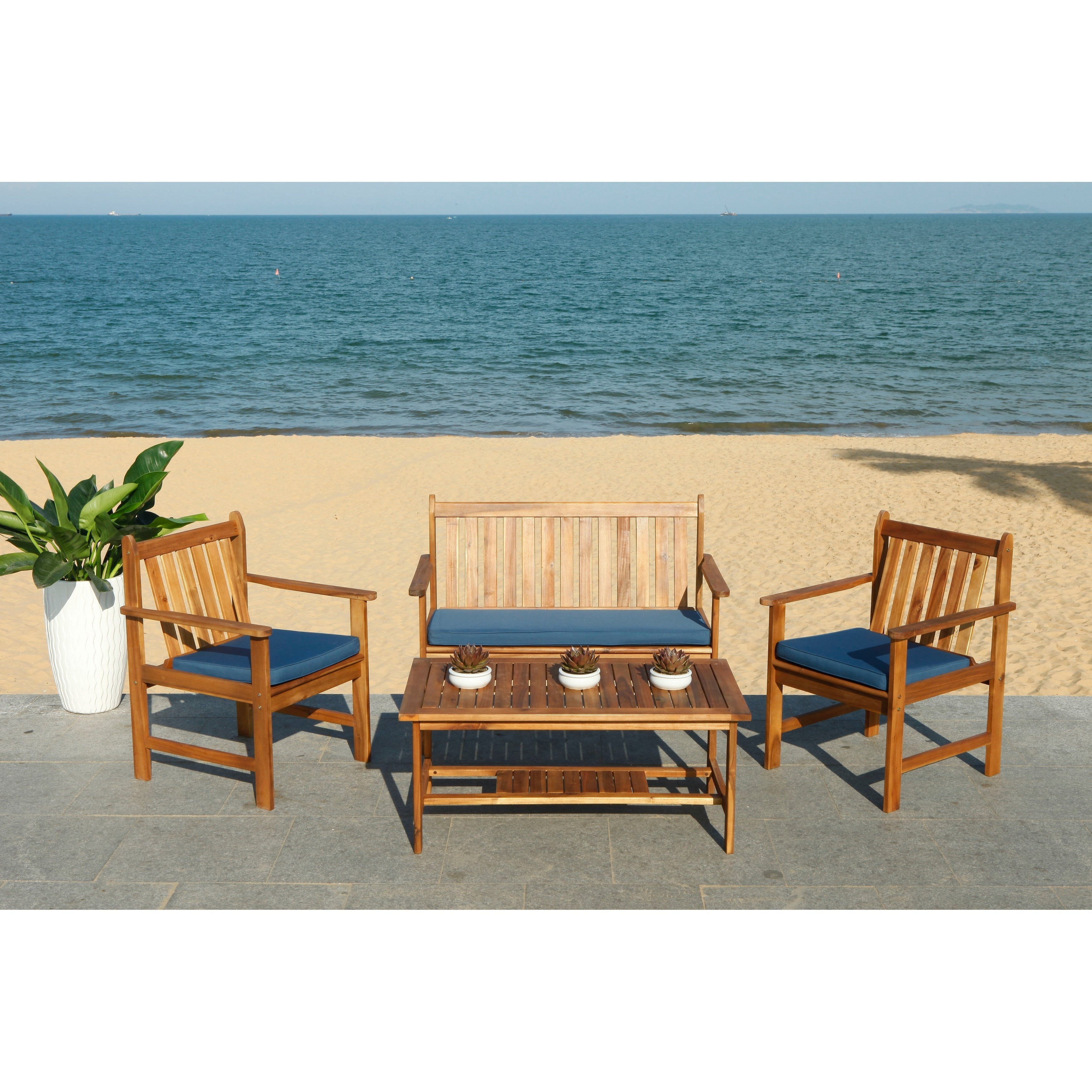 Ensemble de meubles d'extérieur SAFAVIEH Burbank en bois d'acacia brun, 4 pièces - 44 l x 25 P x 34 H
