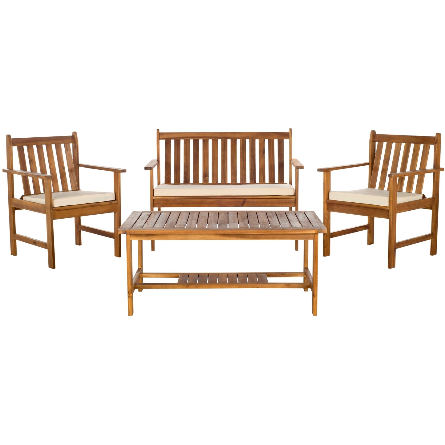 Ensemble de meubles d'extérieur SAFAVIEH Burbank en bois d'acacia brun, 4 pièces - 44 l x 25 P x 34 H