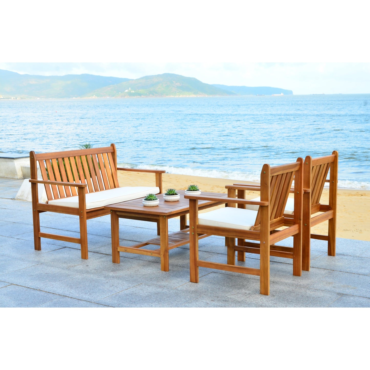 Ensemble de meubles d'extérieur SAFAVIEH Burbank en bois d'acacia brun, 4 pièces - 44 l x 25 P x 34 H