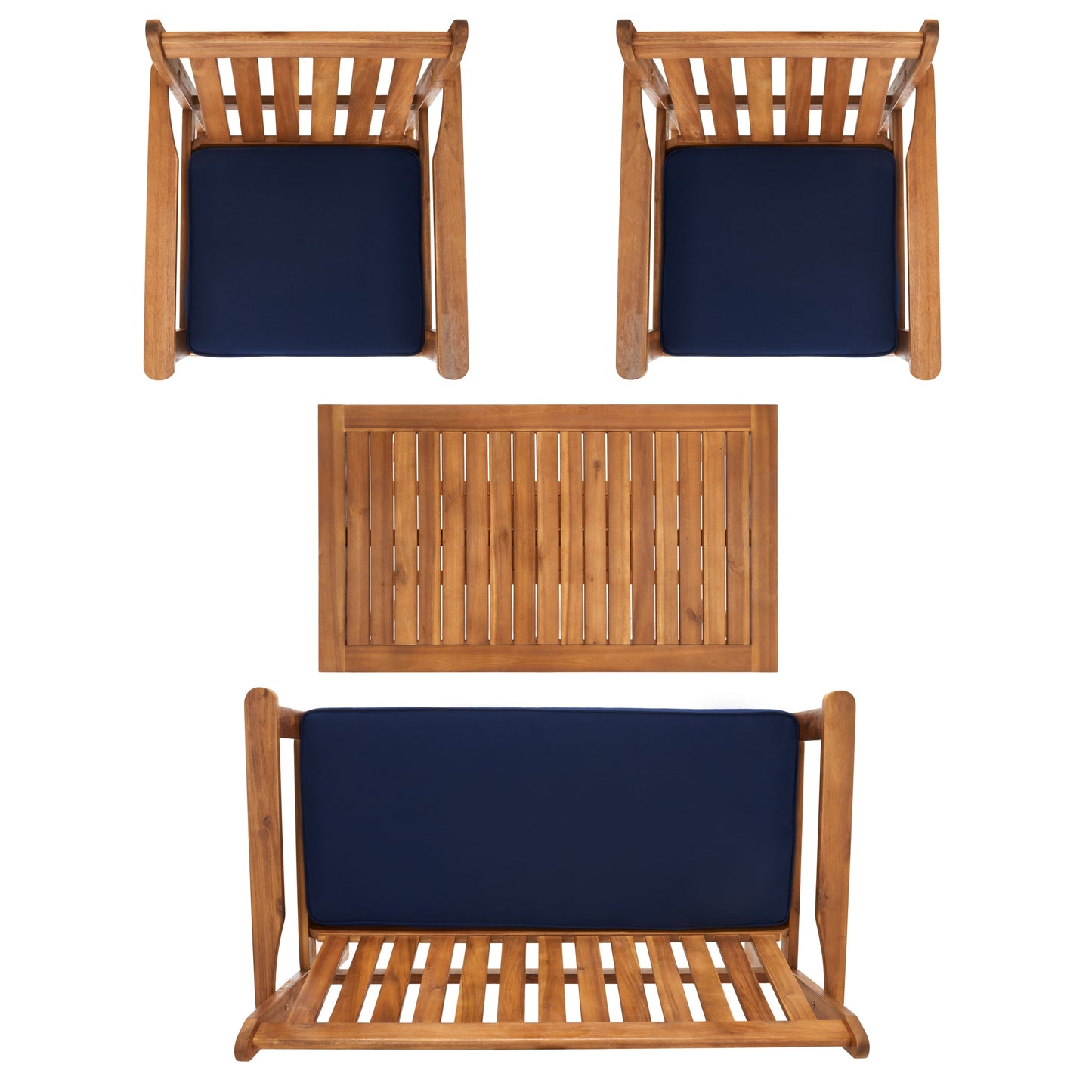 Ensemble de meubles d'extérieur SAFAVIEH Burbank en bois d'acacia brun, 4 pièces - 44 l x 25 P x 34 H