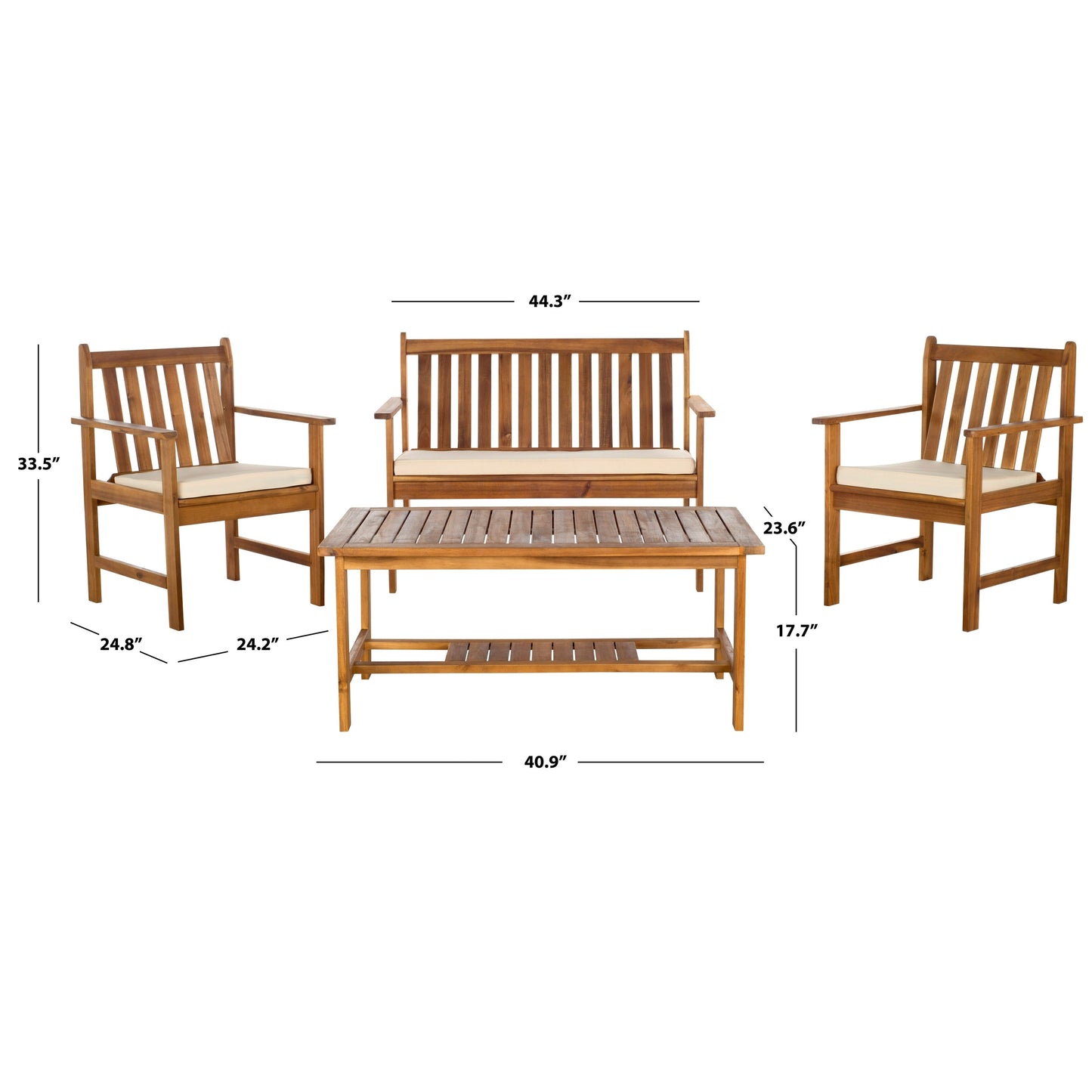 Ensemble de meubles d'extérieur SAFAVIEH Burbank en bois d'acacia brun, 4 pièces - 44 l x 25 P x 34 H