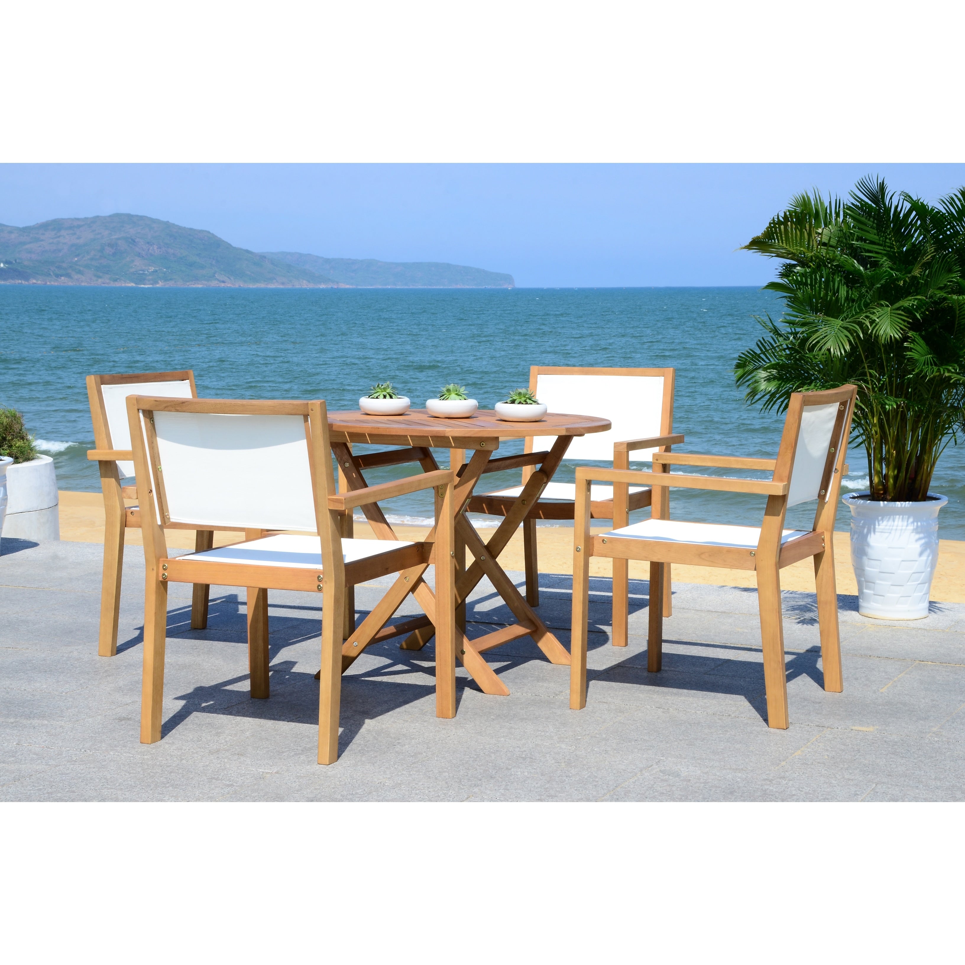 Ensemble de salle à manger 5 pièces SAFAVIEH Outdoor Living Chante, table ronde de 35,4 pouces de diamètre – 35 l x 35 P x 30 H