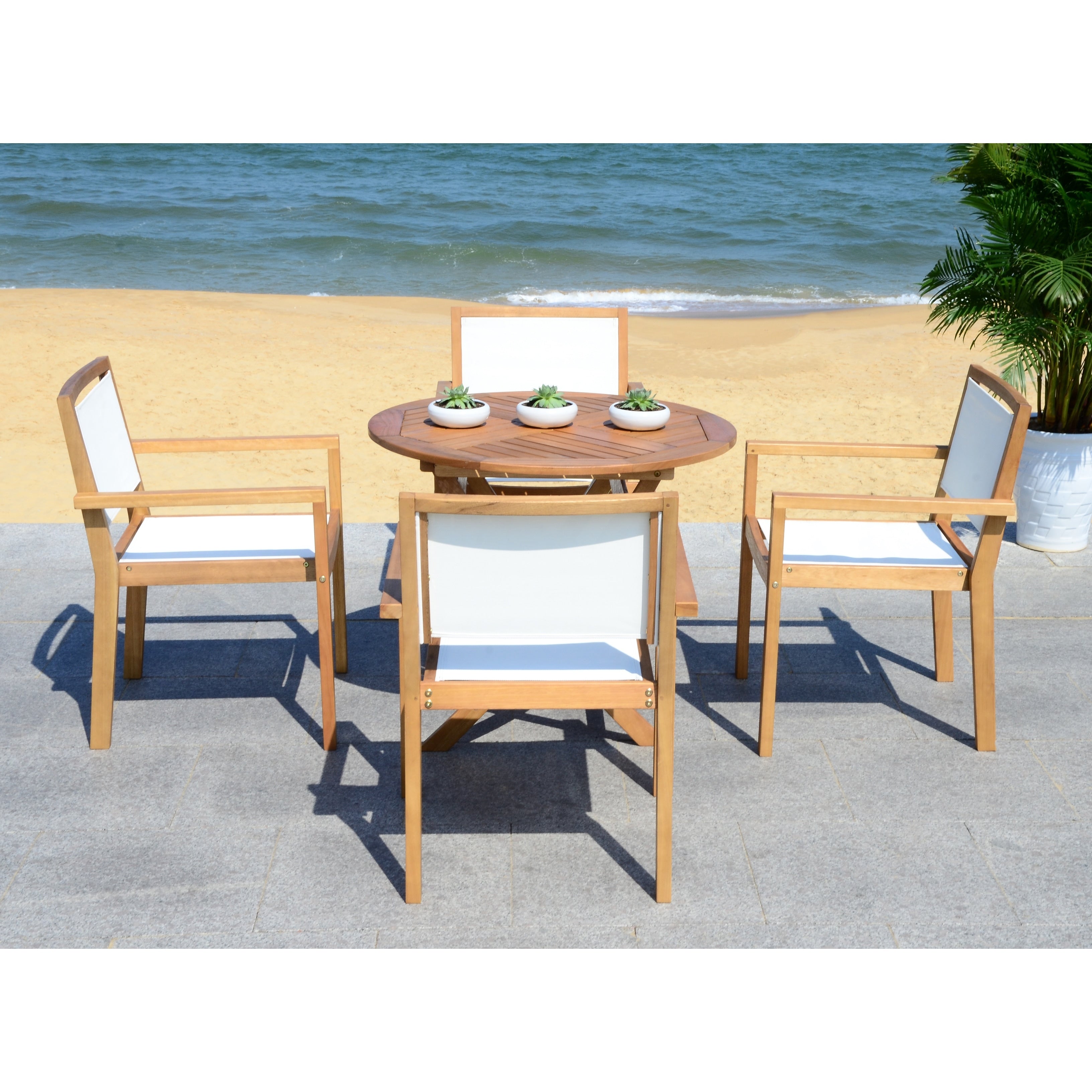 Ensemble de salle à manger 5 pièces SAFAVIEH Outdoor Living Chante, table ronde de 35,4 pouces de diamètre – 35 l x 35 P x 30 H