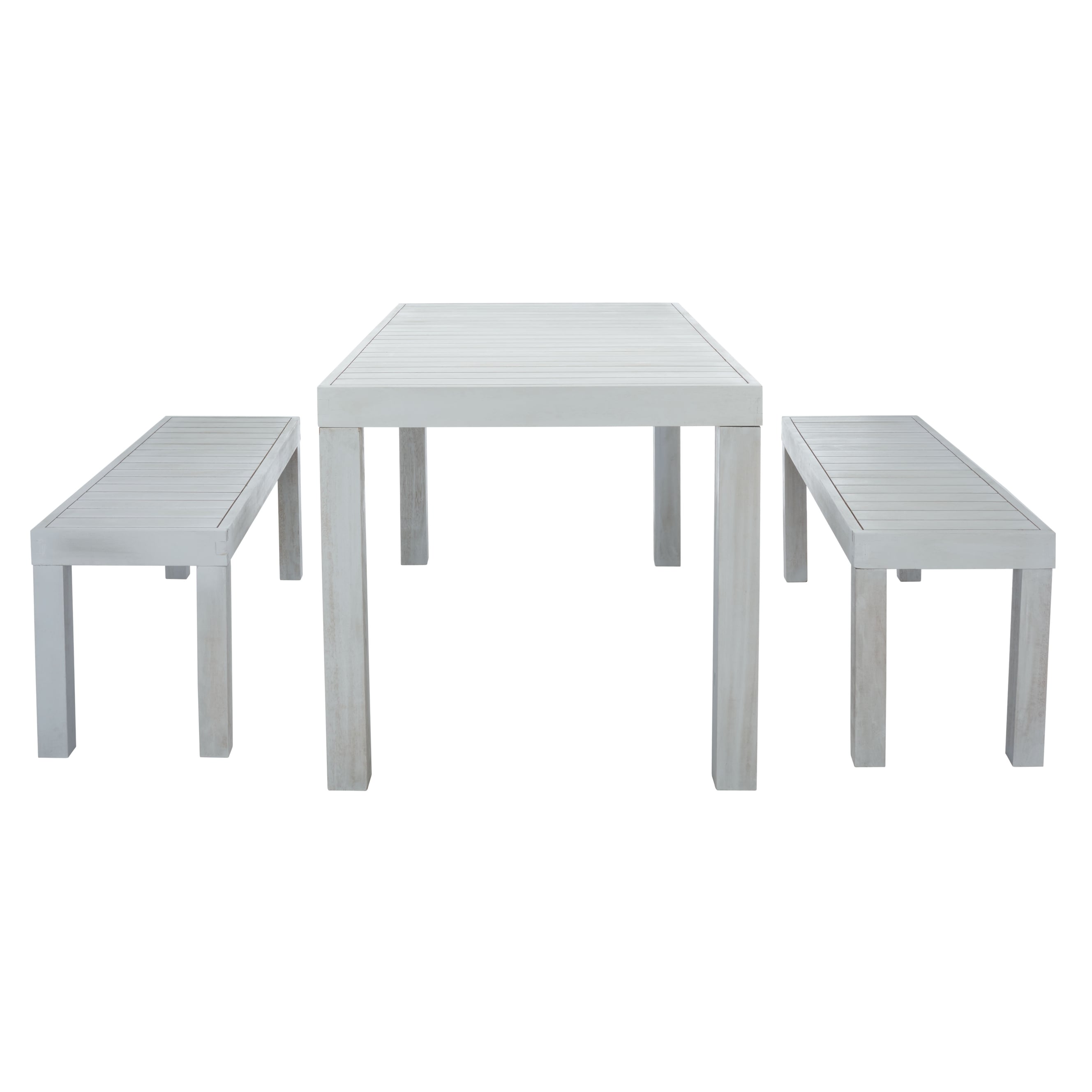 Ensemble de salle à manger d'extérieur SAFAVIEH Dario 3 pièces avec table de 140 cm de long et 2 bancs sans dossier – 140 cm de large x 81 cm de profondeur x 76 cm de haut