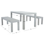 Ensemble de salle à manger d'extérieur SAFAVIEH Dario 3 pièces avec table de 140 cm de long et 2 bancs sans dossier – 140 cm de large x 81 cm de profondeur x 76 cm de haut