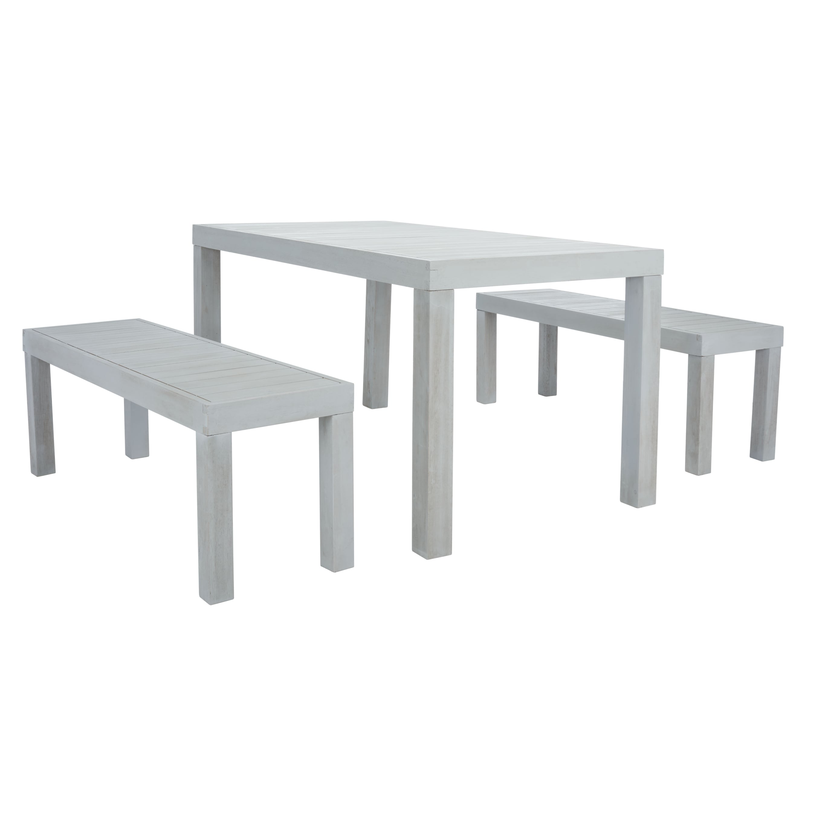 Ensemble de salle à manger d'extérieur SAFAVIEH Dario 3 pièces avec table de 140 cm de long et 2 bancs sans dossier – 140 cm de large x 81 cm de profondeur x 76 cm de haut