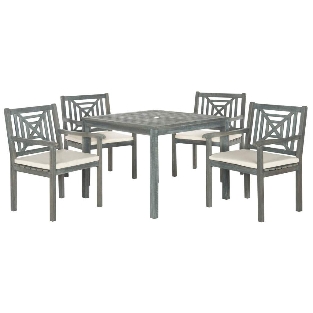 Ensemble de salle à manger 5 pièces en bois d'acacia gris cendré SAFAVIEH Outdoor Living Del Mar avec coussins beiges - 35 l x 35 P x 30 H