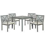 Ensemble de salle à manger 5 pièces en bois d'acacia gris cendré SAFAVIEH Outdoor Living Del Mar avec coussins beiges - 35 l x 35 P x 30 H