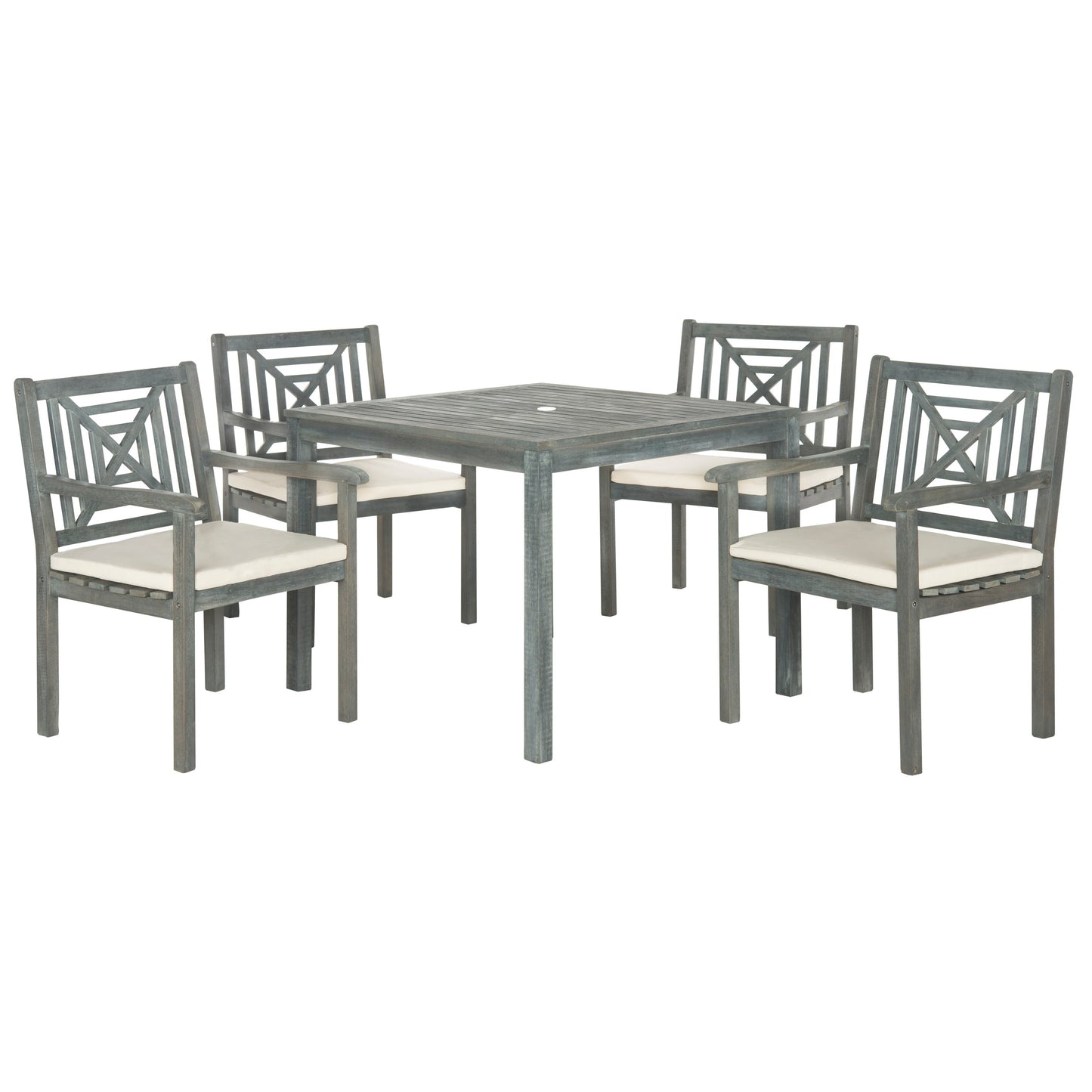 Ensemble de salle à manger 5 pièces en bois d'acacia gris cendré SAFAVIEH Outdoor Living Del Mar avec coussins beiges - 35 l x 35 P x 30 H