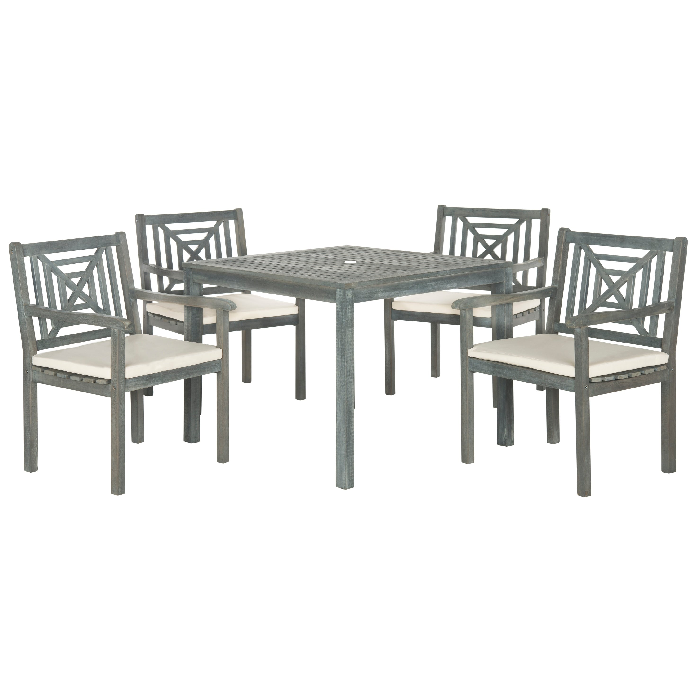 Ensemble de salle à manger 5 pièces en bois d'acacia gris cendré SAFAVIEH Outdoor Living Del Mar avec coussins beiges - 35 l x 35 P x 30 H