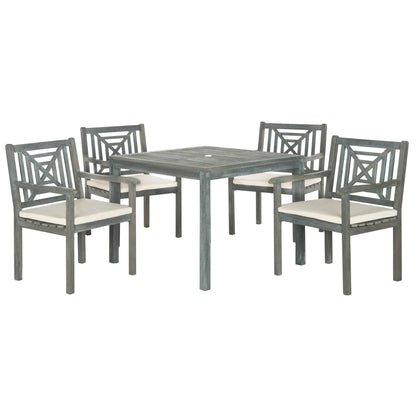 Ensemble de salle à manger 5 pièces en bois d'acacia gris cendré SAFAVIEH Outdoor Living Del Mar avec coussins beiges - 35 l x 35 P x 30 H