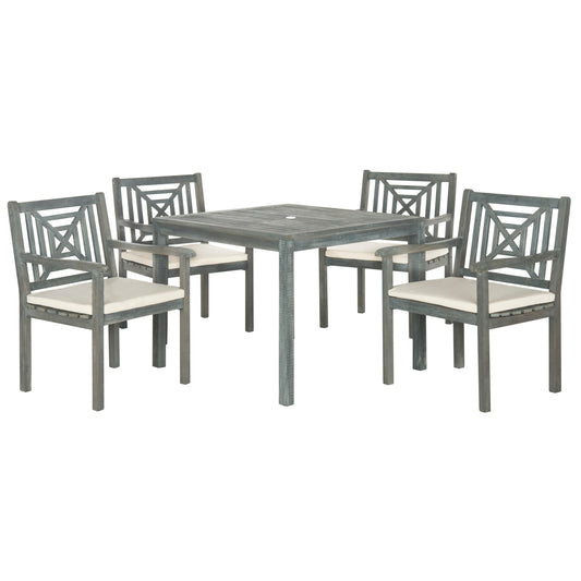 Ensemble de salle à manger 5 pièces en bois d'acacia gris cendré SAFAVIEH Outdoor Living Del Mar avec coussins beiges - 35 l x 35 P x 30 H