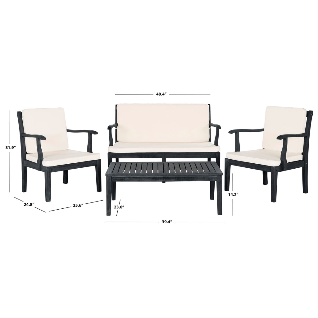 Ensemble de jardin 4 pièces en bois d'acacia brun Del Mar avec coussins beiges SAFAVIEH Outdoor Living - 48 L x 25 P x 32 H