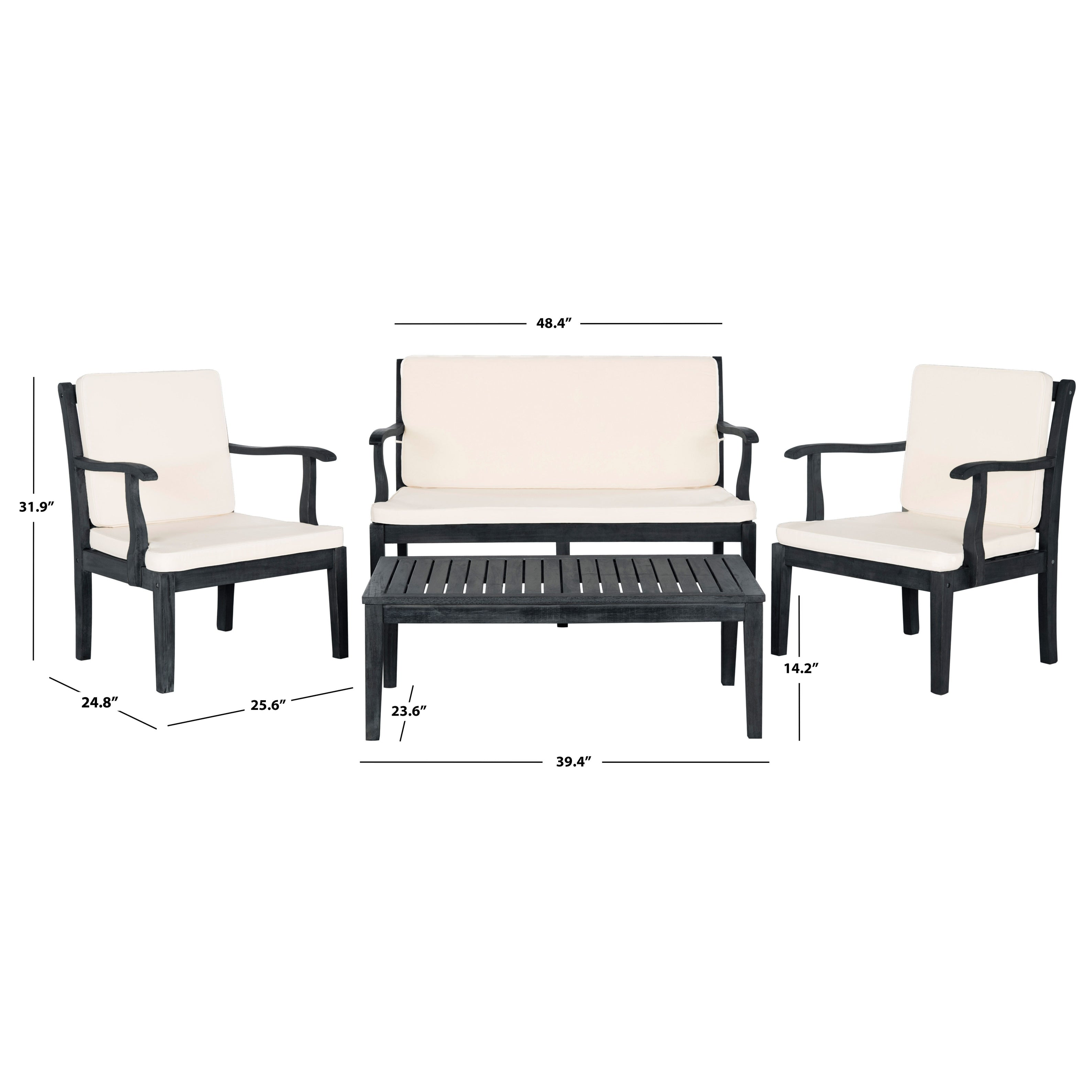 Ensemble de jardin 4 pièces en bois d'acacia brun Del Mar avec coussins beiges SAFAVIEH Outdoor Living - 48 L x 25 P x 32 H