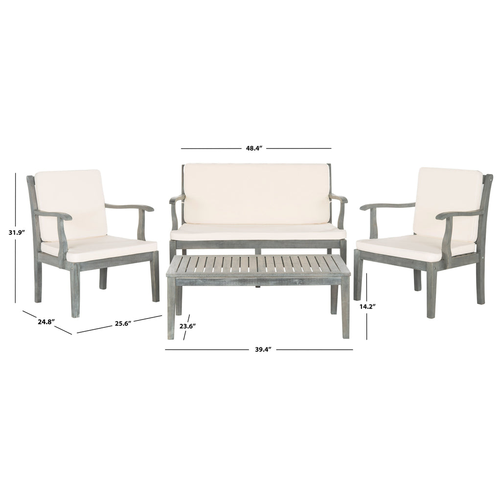 Ensemble de jardin 4 pièces en bois d'acacia brun Del Mar avec coussins beiges SAFAVIEH Outdoor Living - 48 L x 25 P x 32 H