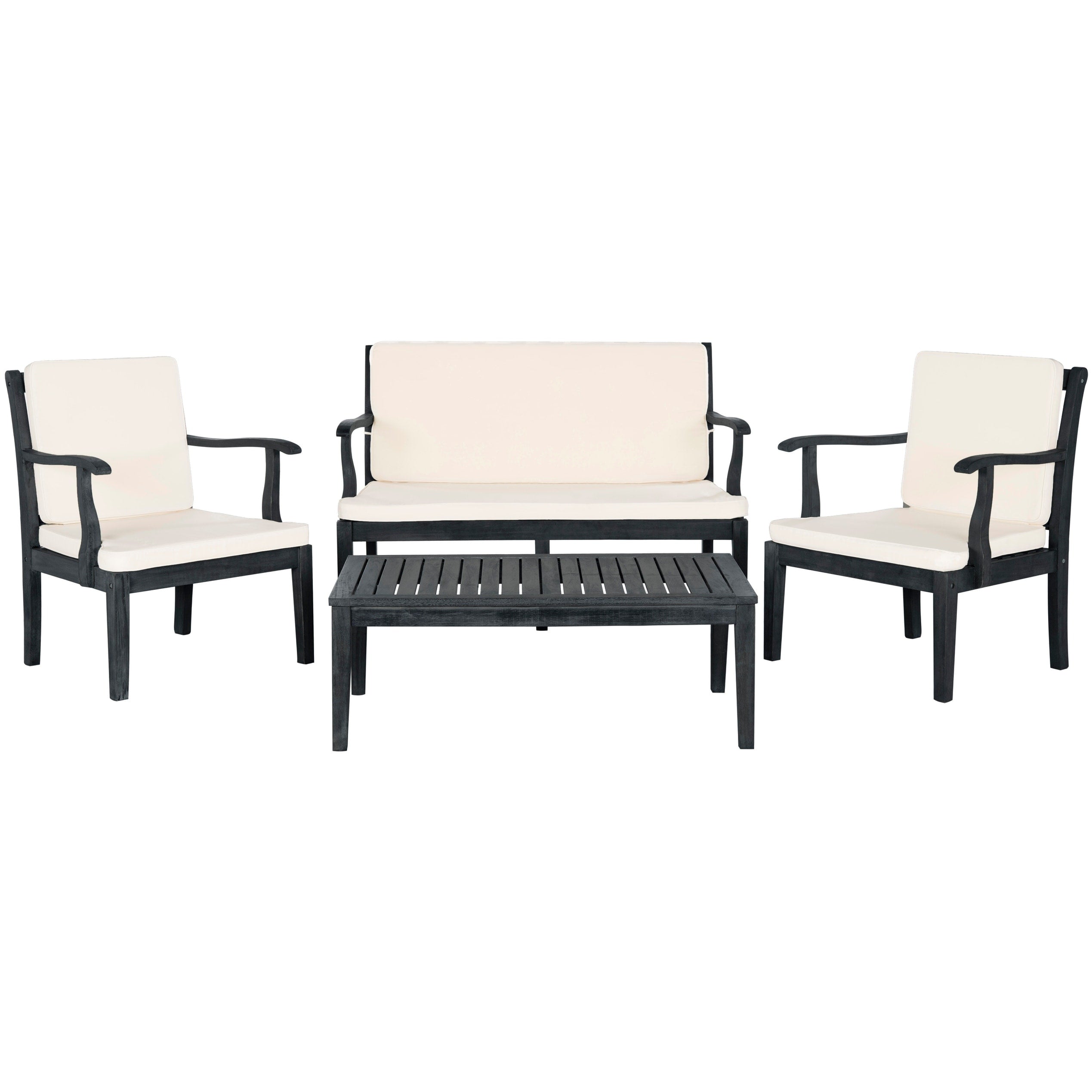 Ensemble de jardin 4 pièces en bois d'acacia brun Del Mar avec coussins beiges SAFAVIEH Outdoor Living - 48 L x 25 P x 32 H
