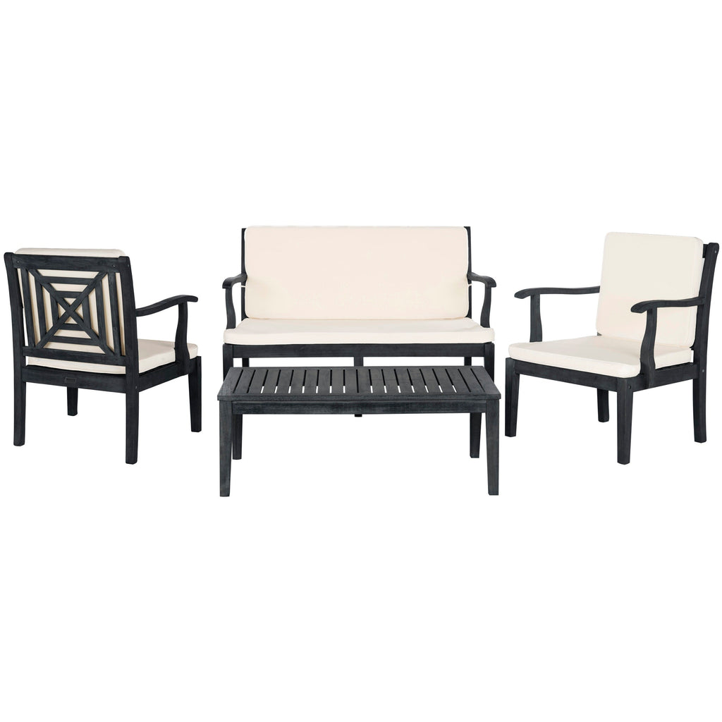 Ensemble de jardin 4 pièces en bois d'acacia brun Del Mar avec coussins beiges SAFAVIEH Outdoor Living - 48 L x 25 P x 32 H