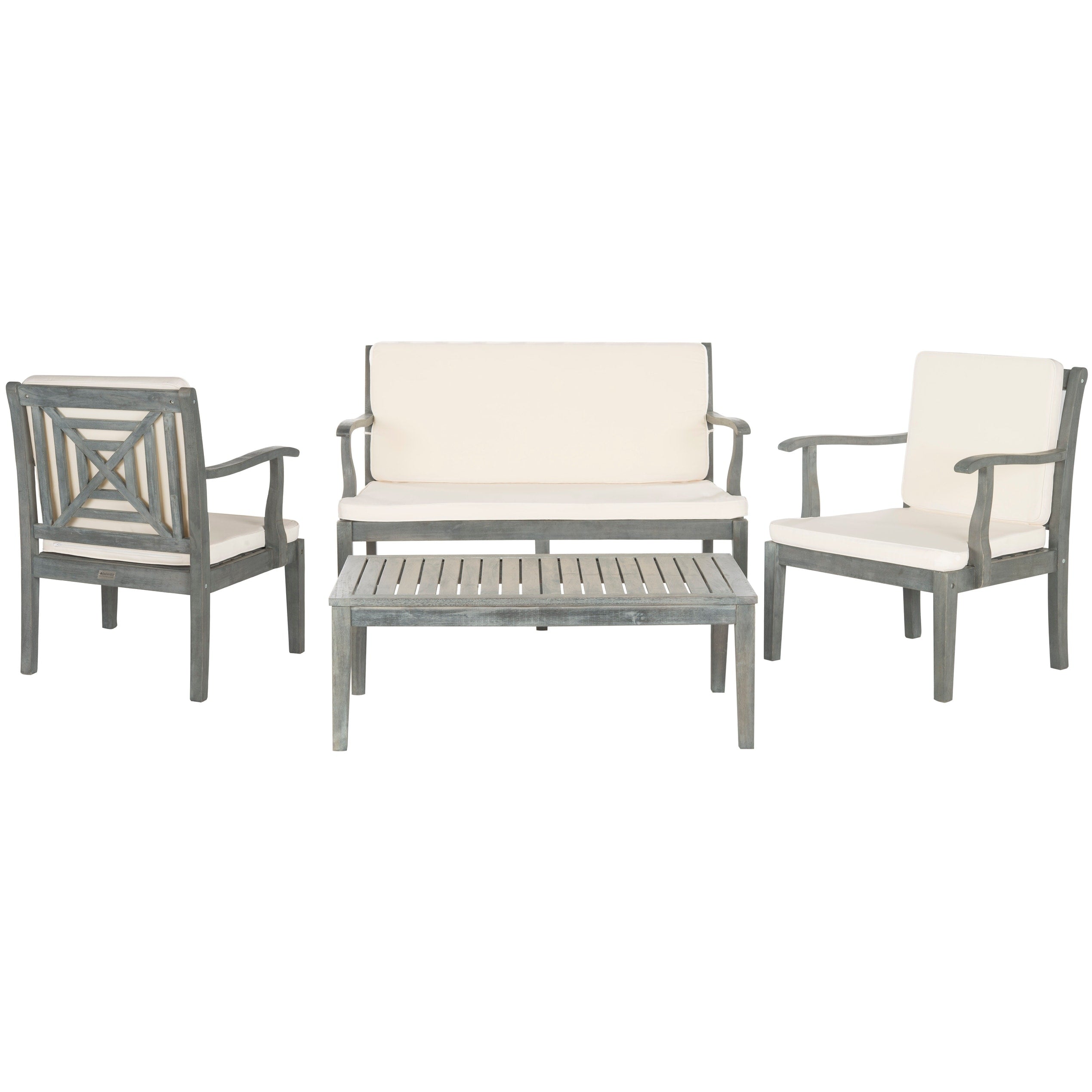 Ensemble de jardin 4 pièces en bois d'acacia brun Del Mar avec coussins beiges SAFAVIEH Outdoor Living - 48 L x 25 P x 32 H