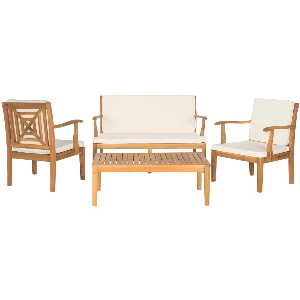Ensemble de jardin 4 pièces en bois d'acacia brun Del Mar avec coussins beiges SAFAVIEH Outdoor Living - 48 L x 25 P x 32 H