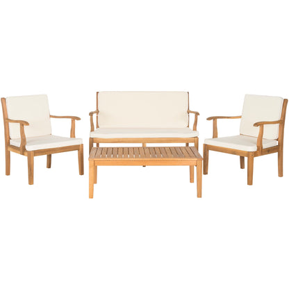 Ensemble de jardin 4 pièces en bois d'acacia brun Del Mar avec coussins beiges SAFAVIEH Outdoor Living - 48 L x 25 P x 32 H