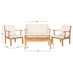 Ensemble de jardin 4 pièces en bois d'acacia brun Del Mar avec coussins beiges SAFAVIEH Outdoor Living - 48 L x 25 P x 32 H