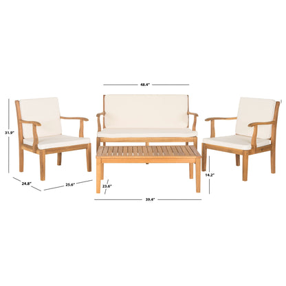 Ensemble de jardin 4 pièces en bois d'acacia brun Del Mar avec coussins beiges SAFAVIEH Outdoor Living - 48 L x 25 P x 32 H