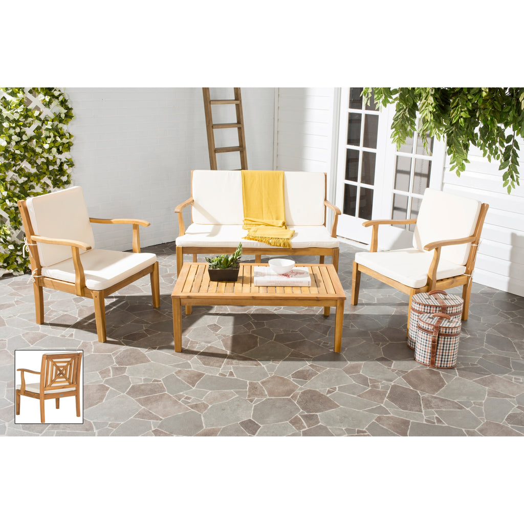 Ensemble de jardin 4 pièces en bois d'acacia brun Del Mar avec coussins beiges SAFAVIEH Outdoor Living - 48 L x 25 P x 32 H