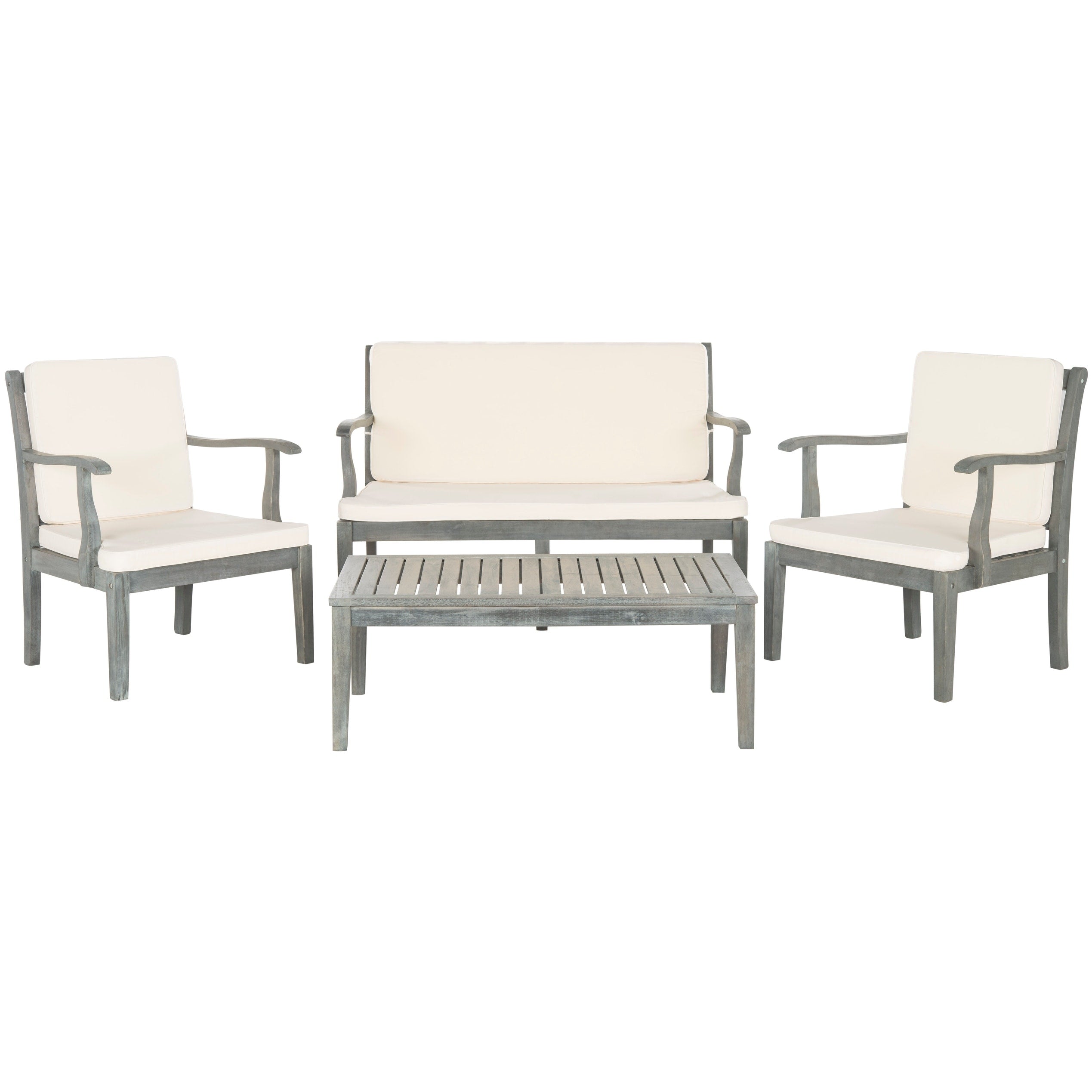 Ensemble de jardin 4 pièces en bois d'acacia brun Del Mar avec coussins beiges SAFAVIEH Outdoor Living - 48 L x 25 P x 32 H
