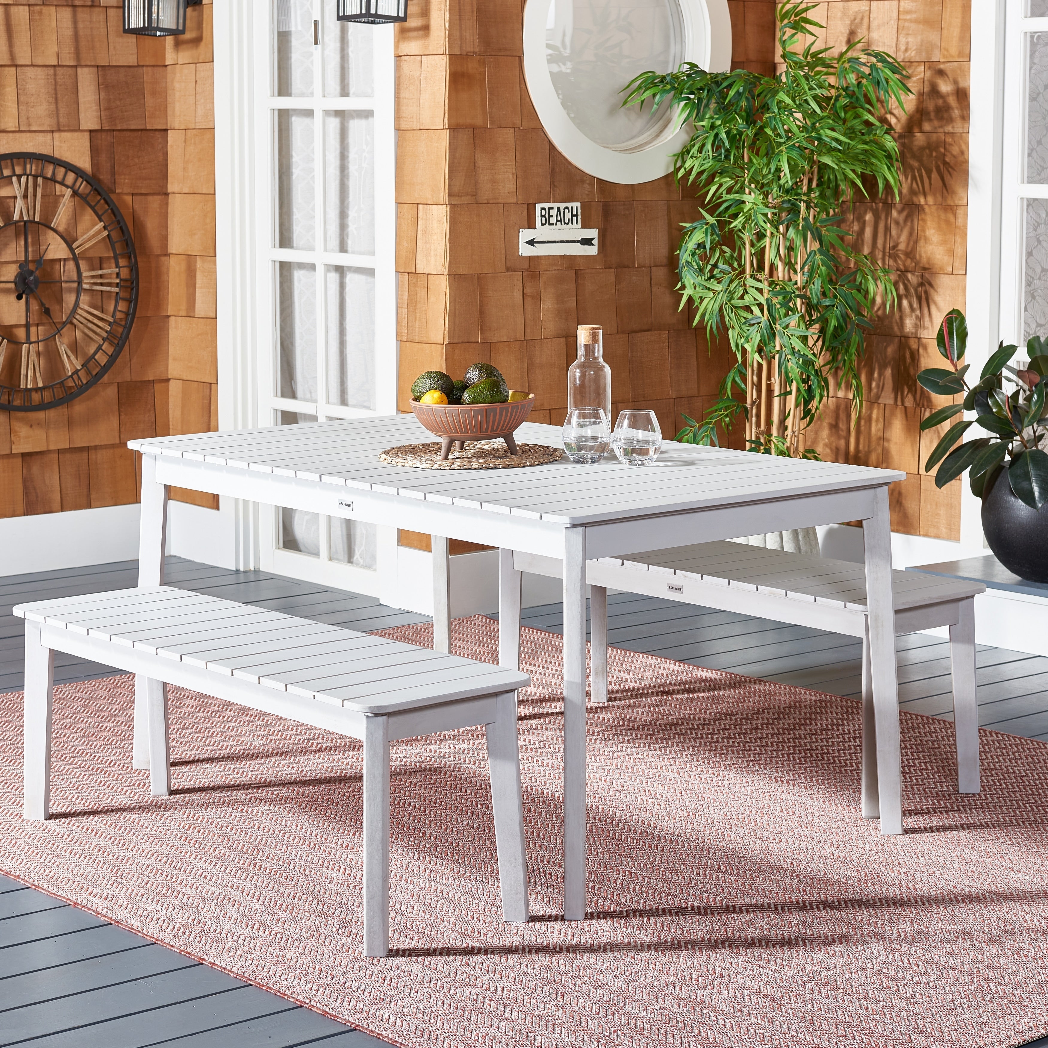 Ensemble de salle à manger d'extérieur SAFAVIEH Europa avec table et 2 bancs - 35 L x 60 P x 29 H