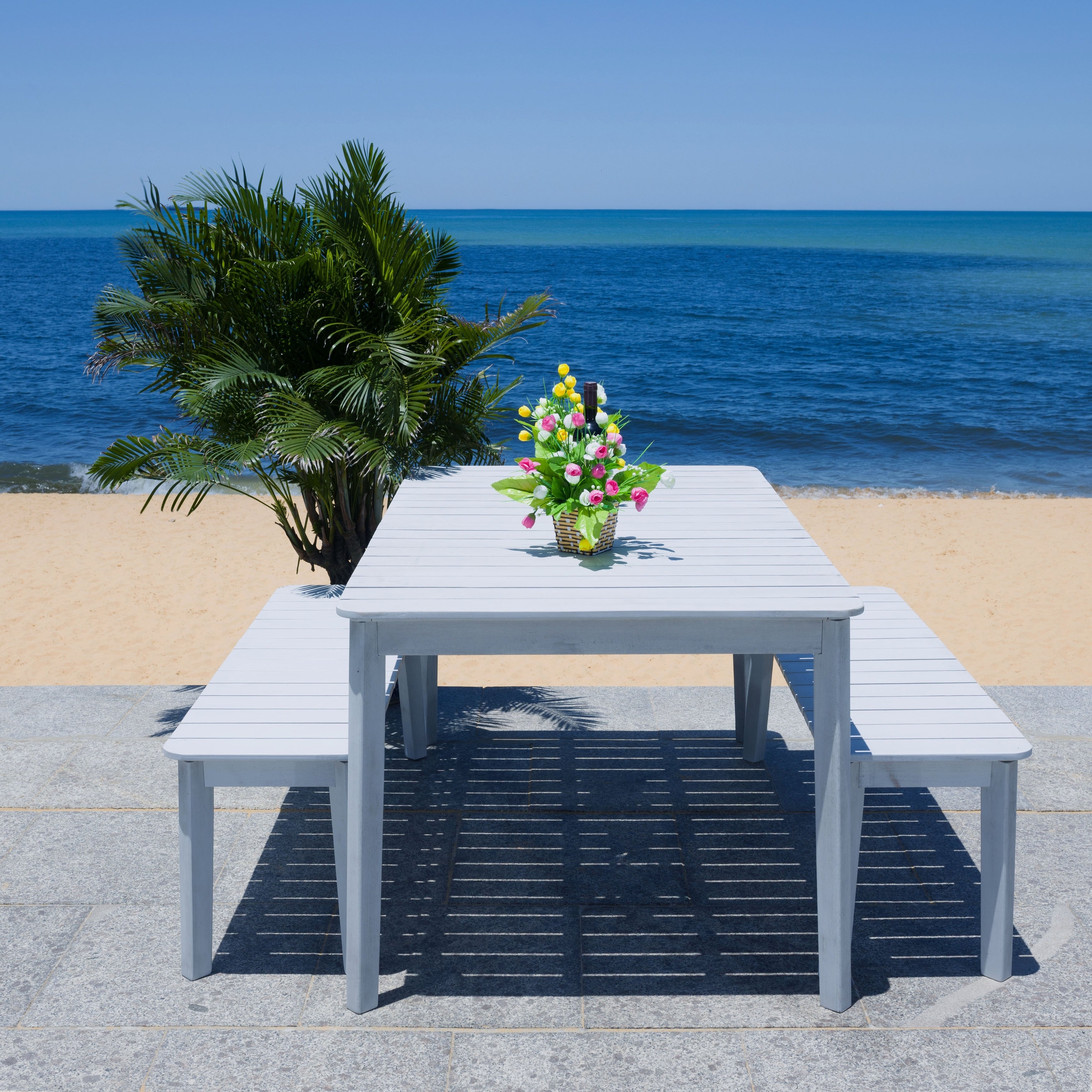 Ensemble de salle à manger d'extérieur SAFAVIEH Europa avec table et 2 bancs - 35 L x 60 P x 29 H