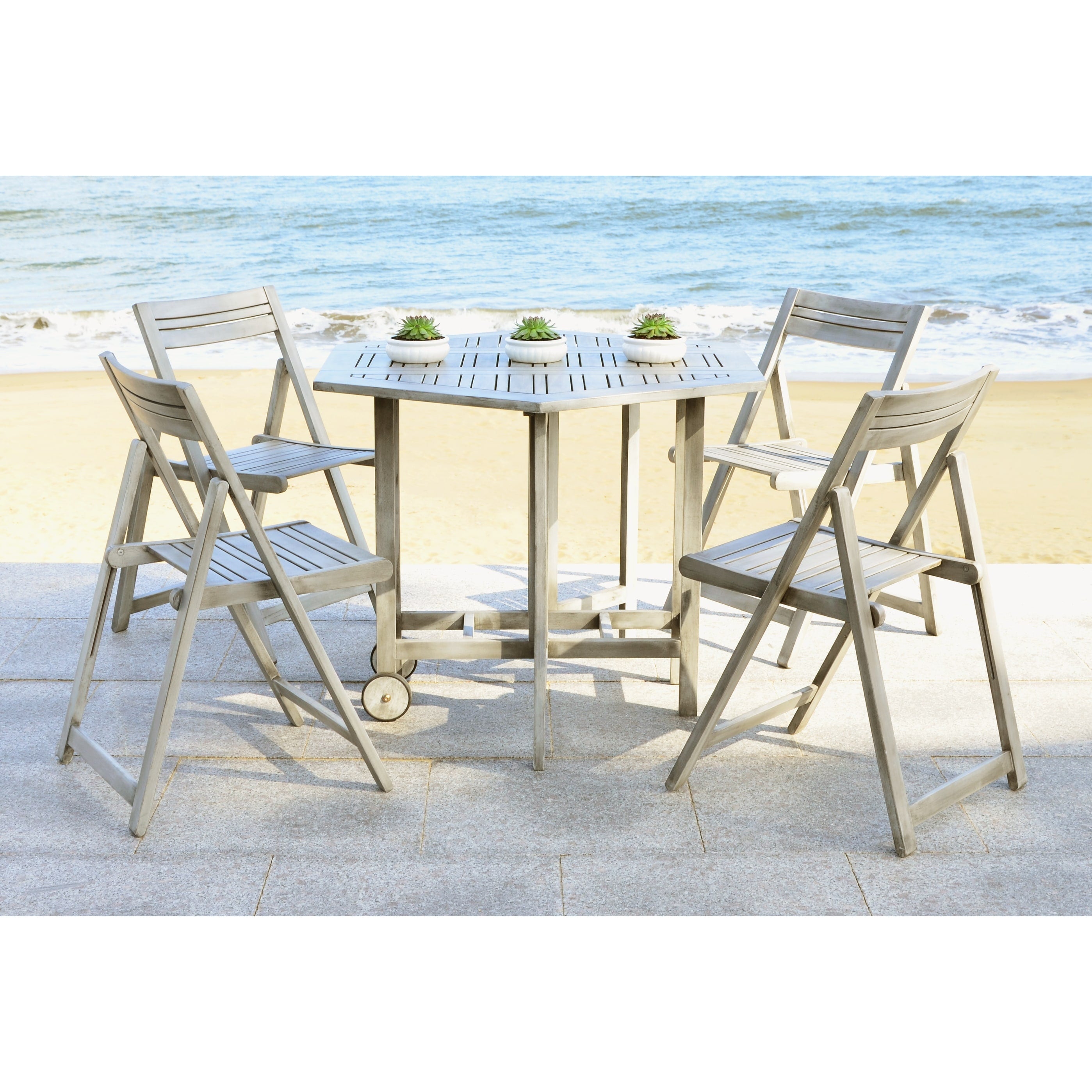 Ensemble de salle à manger 5 pièces en bois d'acacia gris délavé SAFAVIEH Outdoor Living Kerman - 41 l x 41 p x 30 h