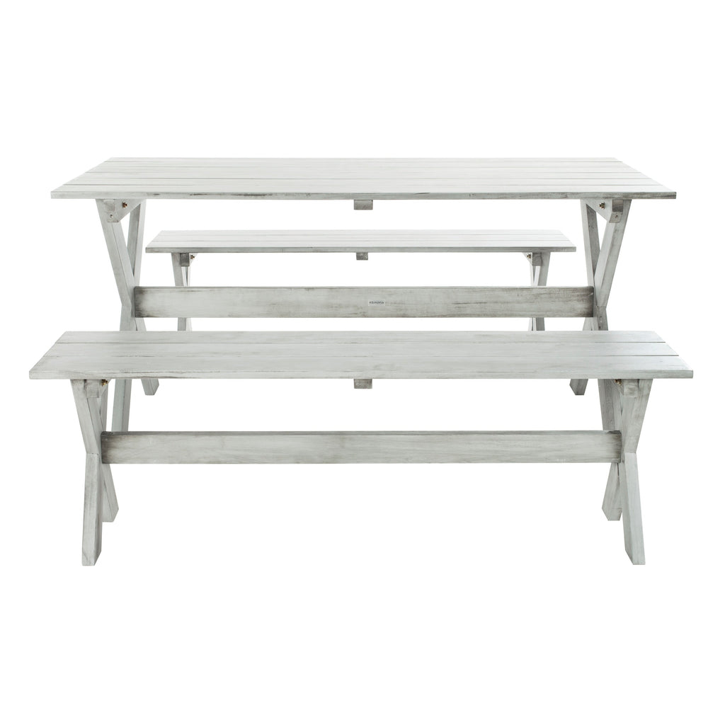 Ensemble de salle à manger 3 pièces SAFAVIEH Outdoor Living Marina Grey avec table et bancs - 35 L x 59 P x 30 H