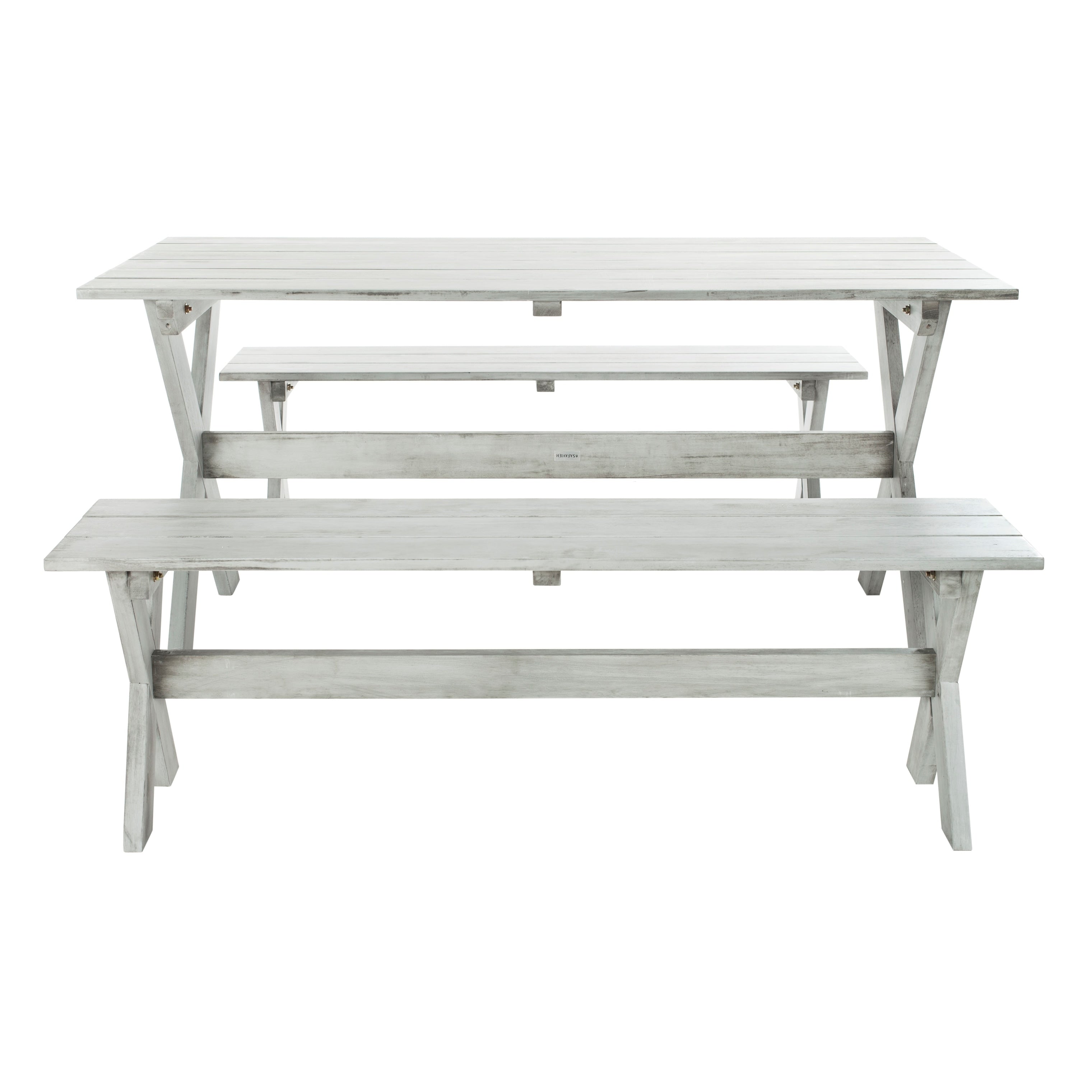 Ensemble de salle à manger 3 pièces SAFAVIEH Outdoor Living Marina Grey avec table et bancs - 35 L x 59 P x 30 H