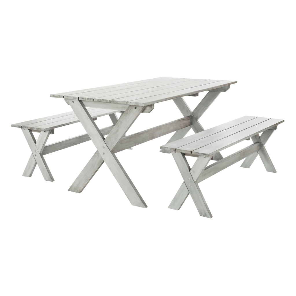 Ensemble de salle à manger 3 pièces SAFAVIEH Outdoor Living Marina Grey avec table et bancs - 35 L x 59 P x 30 H