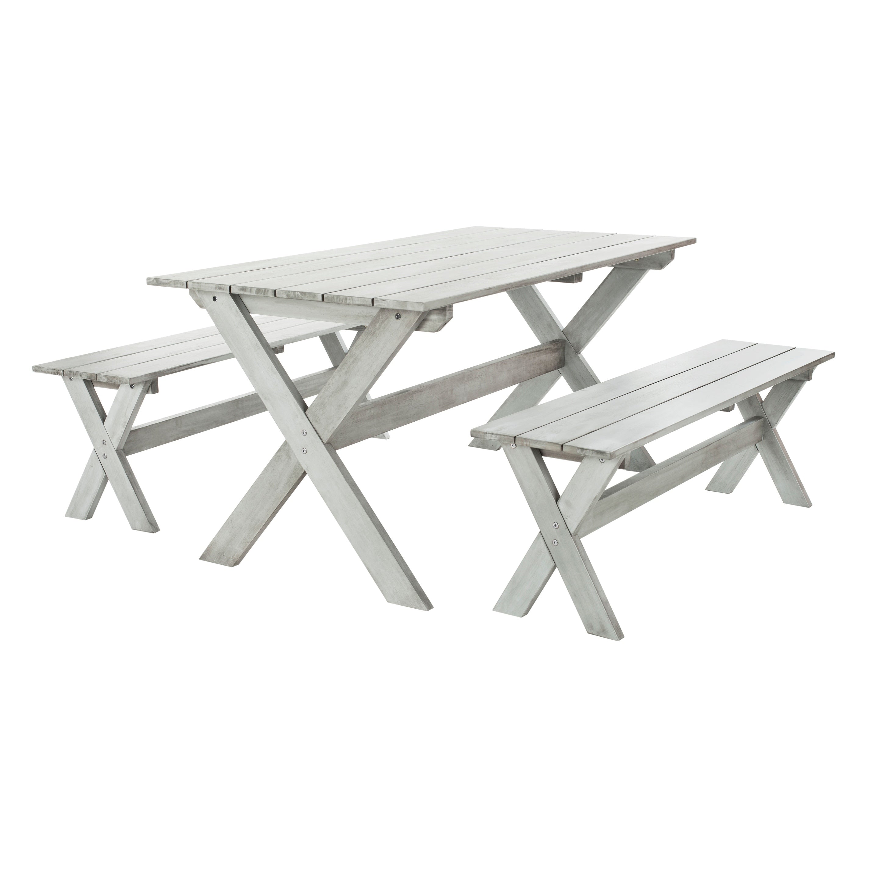 Ensemble de salle à manger 3 pièces SAFAVIEH Outdoor Living Marina Grey avec table et bancs - 35 L x 59 P x 30 H