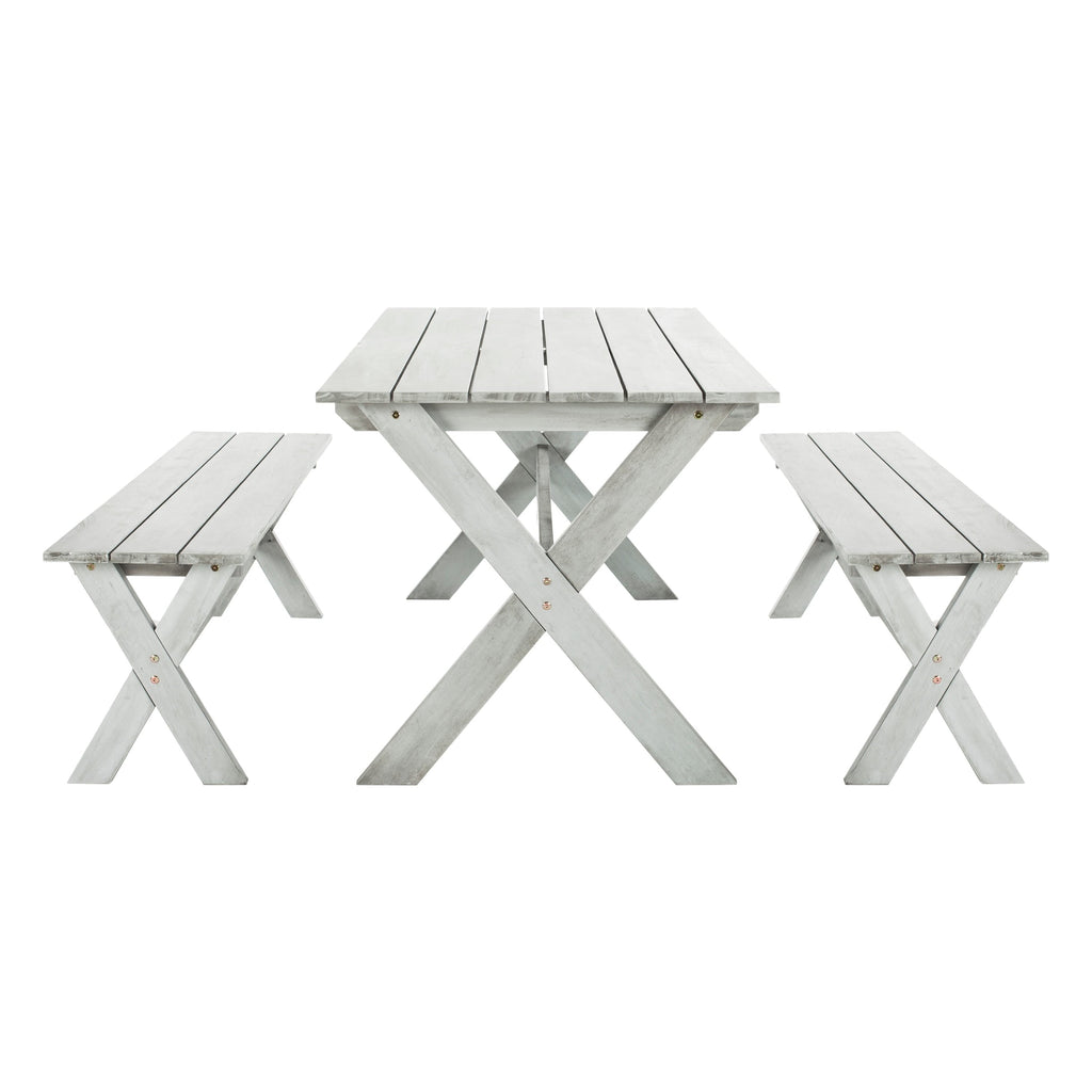Ensemble de salle à manger 3 pièces SAFAVIEH Outdoor Living Marina Grey avec table et bancs - 35 L x 59 P x 30 H