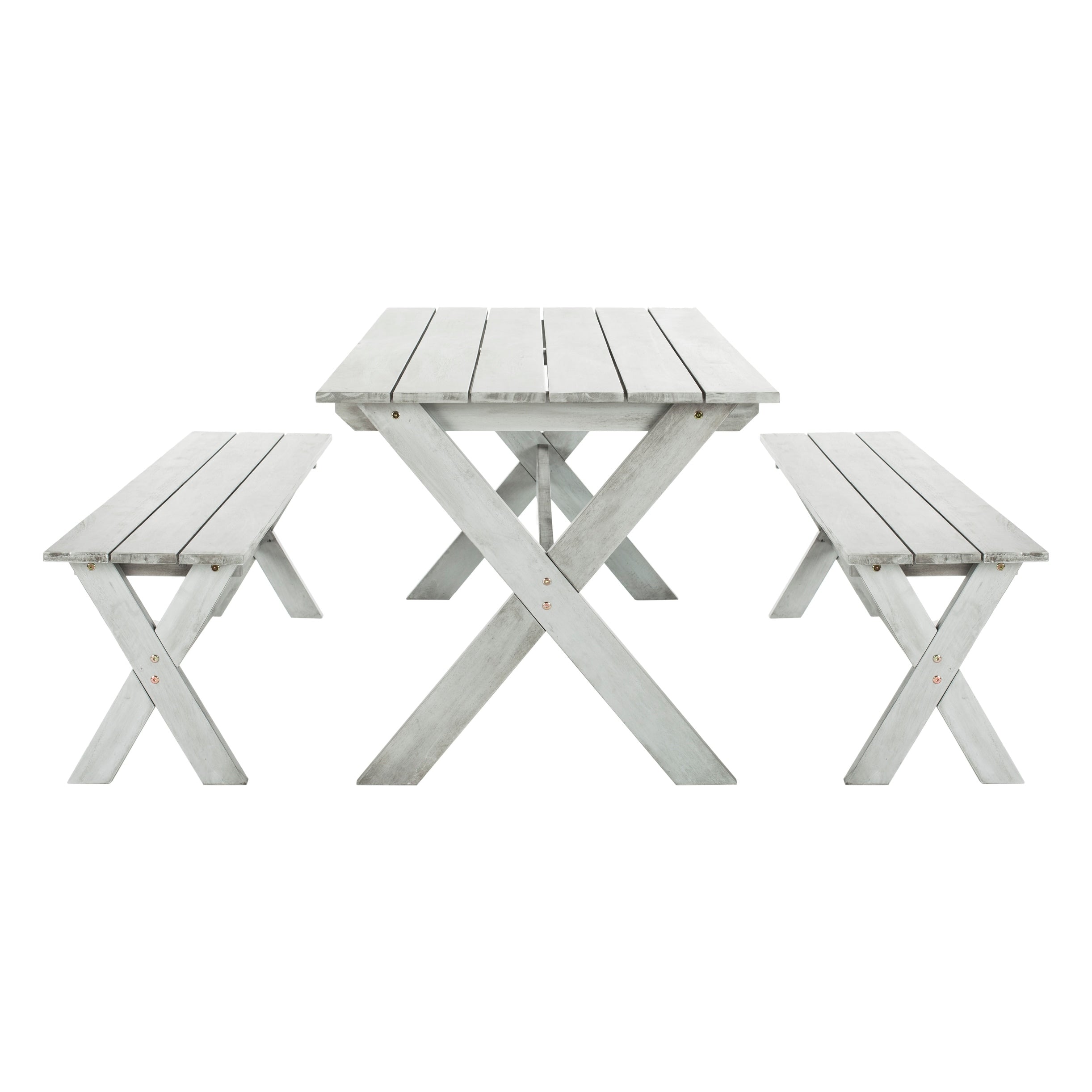 Ensemble de salle à manger 3 pièces SAFAVIEH Outdoor Living Marina Grey avec table et bancs - 35 L x 59 P x 30 H