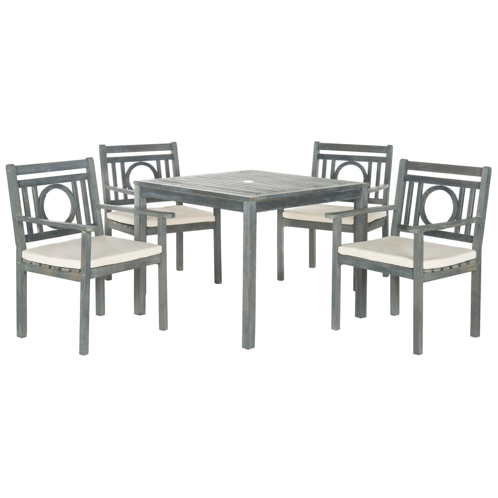 Ensemble de salle à manger 5 pièces en bois d'acacia gris cendré Montclair de SAFAVIEH Outdoor Living avec coussins beiges - 35 l x 35 P x 30 H