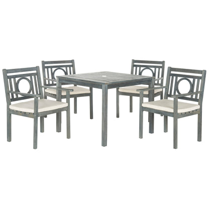 Ensemble de salle à manger 5 pièces en bois d'acacia gris cendré Montclair de SAFAVIEH Outdoor Living avec coussins beiges - 35 l x 35 P x 30 H