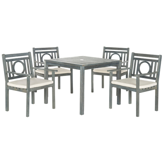 Ensemble de salle à manger 5 pièces en bois d'acacia gris cendré Montclair de SAFAVIEH Outdoor Living avec coussins beiges - 35 l x 35 P x 30 H