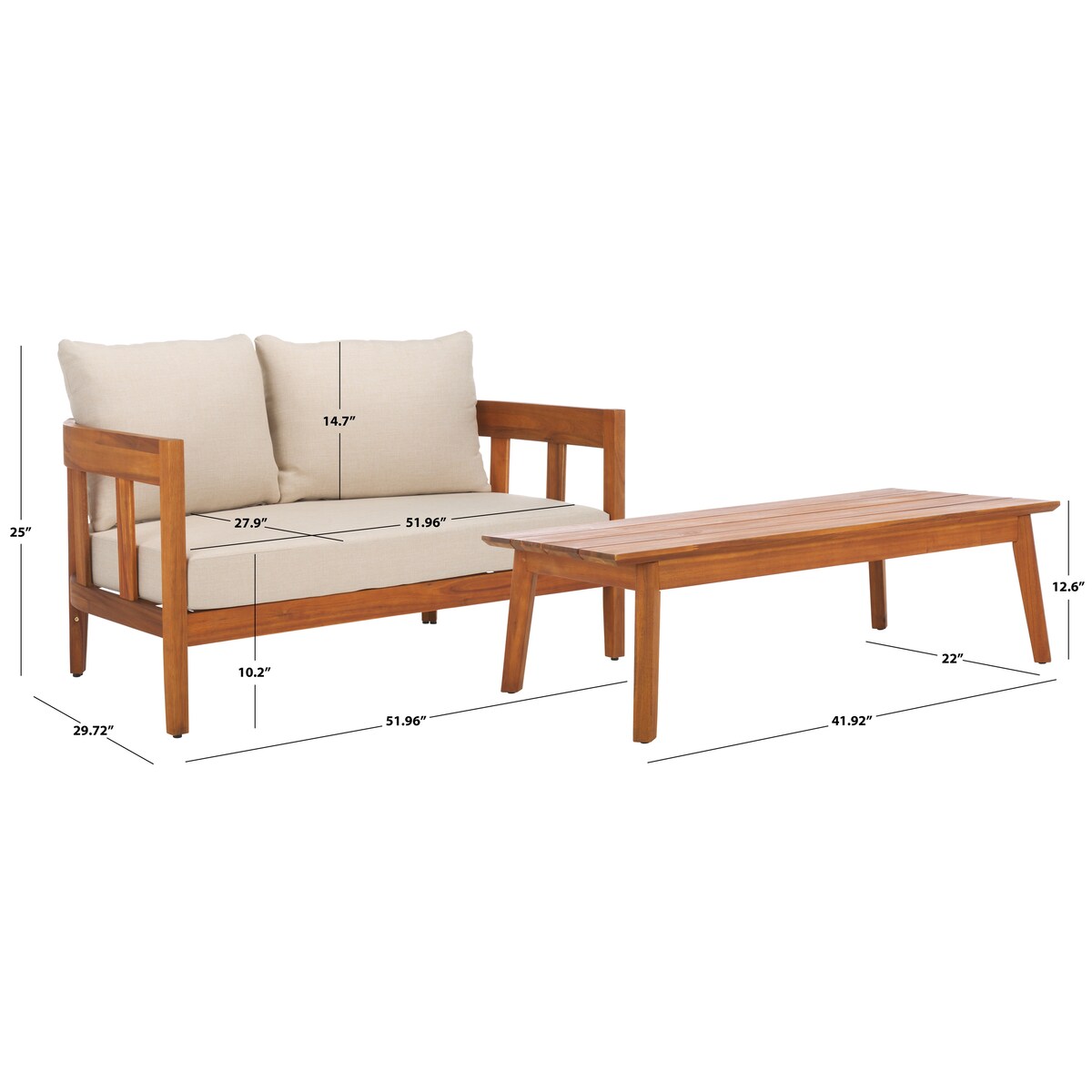Banc Owen avec table pour l'extérieur SAFAVIEH - 52 L x 30 P x 25 H