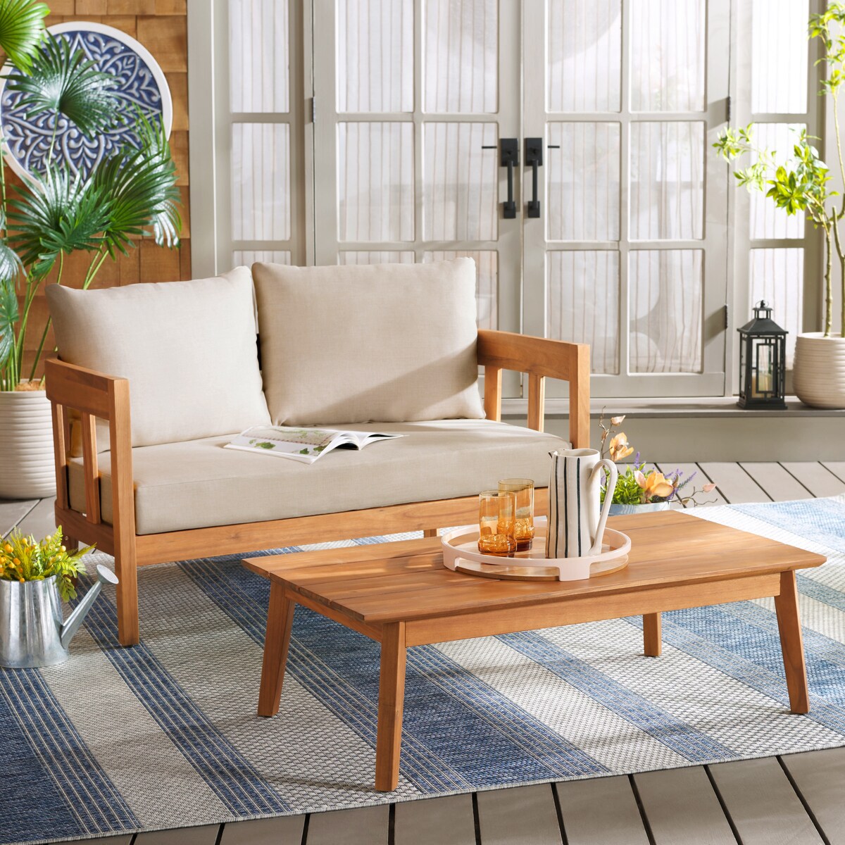 Banc Owen avec table pour l'extérieur SAFAVIEH - 52 L x 30 P x 25 H