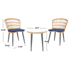 Ensemble de chaises longues de jardin en rotin Prenza 3 pièces SAFAVIEH Outdoor Living - Naturel/Bleu marine - 21 l x 24 p x 32 h