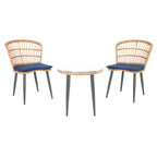 Ensemble de chaises longues de jardin en rotin Prenza 3 pièces SAFAVIEH Outdoor Living - Naturel/Bleu marine - 21 l x 24 p x 32 h